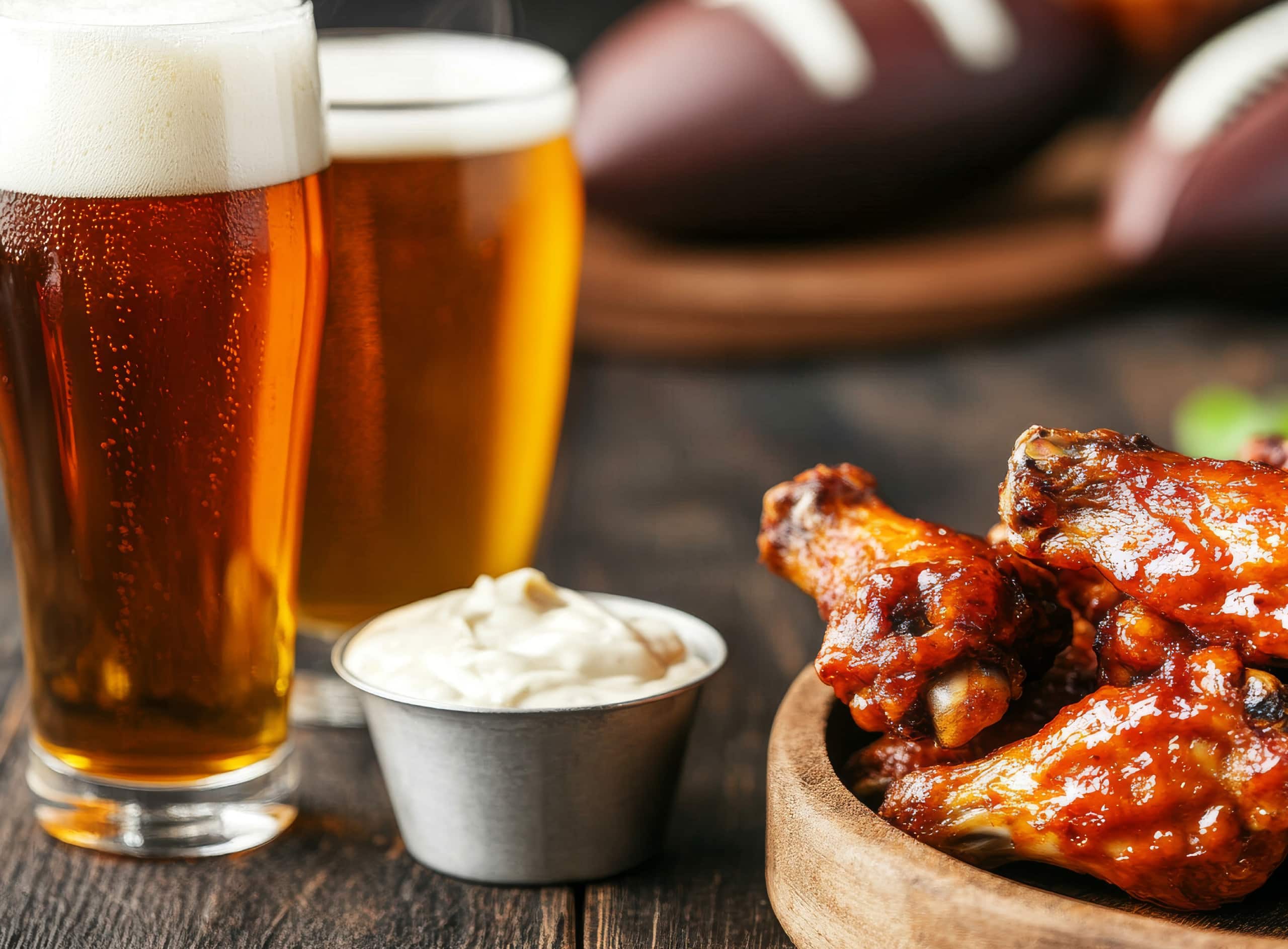 superbowl happy hour with beer and wings